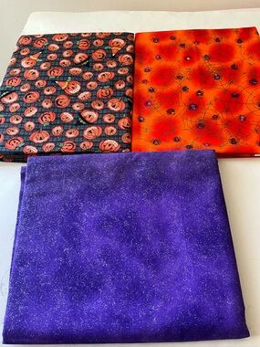 Quilting Sewing Craft Fabric Lot Halloween Pumpkin Spider Webs Purple Orange Red